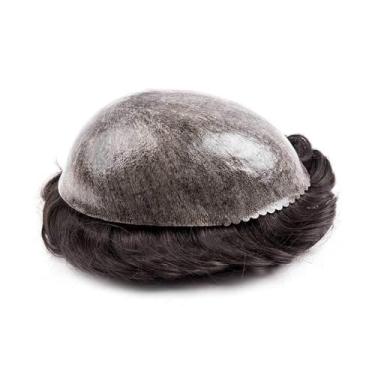 Imagem de Aplique de testa Peruca de cabelo humano para homens 0.12-0.14mm pele pu completa prótese masculino #2 marrom(7x8)