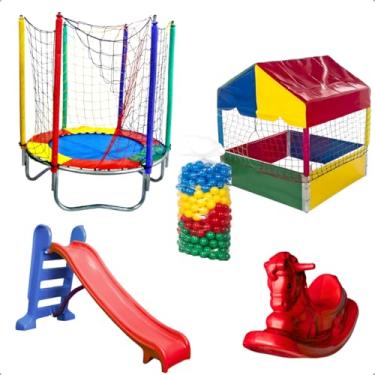 Imagem de Cama Elástica 1,40m Piscina de Bolinha 1,00m 500 Bolinhas Escorregador Médio Gangorra 1 Lugar