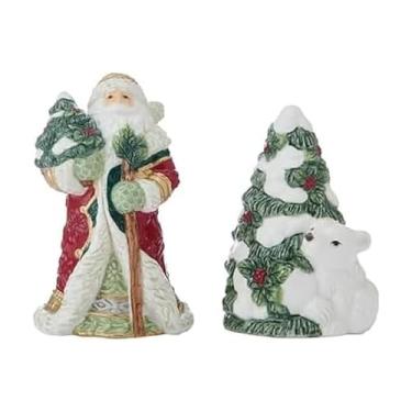 Imagem de Fitz and Floyd Woodland Conjunto de saleiro e pimenteiro de cerâmica para bancada de árvore de Natal e Papai Noel, 12,7 cm e 10 cm
