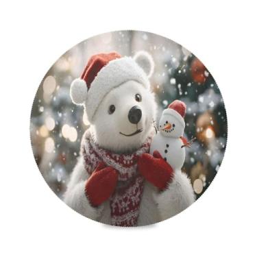 Imagem de STAYTOP Jogo americano redondo de urso branco com um cachecol 1 peça, tapetes de mesa antiderrapantes fáceis de limpar para casa, cozinha, churrasco, festa, decoração de mesa