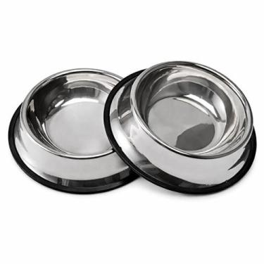 Imagem de Kit 2 Comedouro Bebedouro 1l Inox Antiderrapante Gatos Cães - Etilux