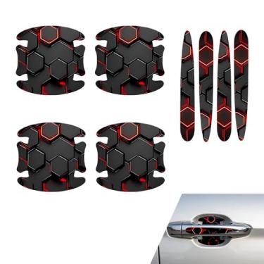 Imagem de Yidcidu 8 peças de protetores contra arranhões de maçaneta de porta de carro, adesivo de tigela de maçaneta de porta de fibra de carbono 3D, película protetora autoadesiva resistente a arranhões