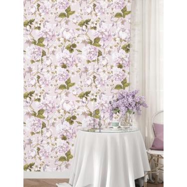 Imagem de Mangoloo Papel de parede floral rosa desabrochando e cole papel de parede 44,5 cm x 259,1 cm aquarela autoadesivo removível papel de contato floral vintage para armários banheiro decoração de casa de