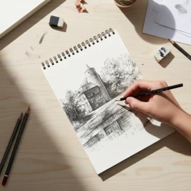 Imagem de Caderno A4 Sketchbook Desenho 24 Folhas Profissional Artístico Esboço Desenhar Sem Pauta