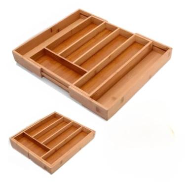 Imagem de Porta Talheres Organizador Gaveta Bambu 7 Divisoria Extensivel Ajustavel