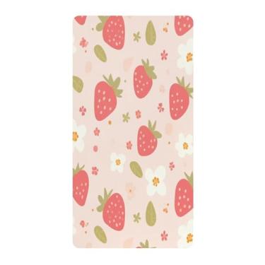 Imagem de Blueangle Lençol de berço padrão para berço infantil - Lençóis de algodão macio e respirável com estampa de morango rosa (246)