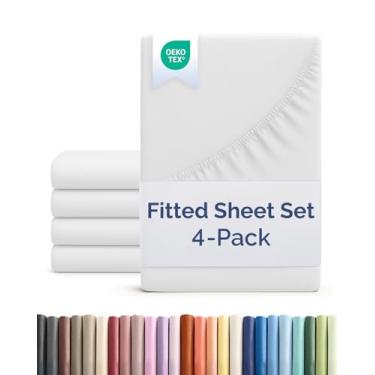 Imagem de Lençol com elástico Cal King Size – Pacote com 4 lençóis de solteiro – serve para colchões de até 40,6 cm de profundidade – extra macio, respirável e refrescante – qualidade hoteleira, não encolhe e