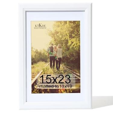 Imagem de KTKDE Moldura de 38 x 58 cm, moldura para pôster, imagens 33 x 48 com tapete ou 38 x 58 sem, vidro temperado, moldura de madeira branca de 58 x 38 cm, moldura de galeria de parede, melhor presente