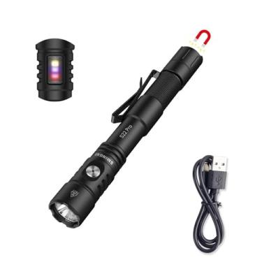 Imagem de Lanterna recarregável S22Pro EDC, modo duplo, tática, 1200 lúmens de alto lúmens, luz UV de 365 nm, lanterna LED de bolso duplo 2AA com ímã para reparo de carro, acampamento, emergência, ao ar livre