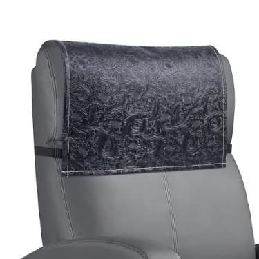 Imagem de QIELIZI Protetor de encosto de cabeça reclinável, impermeável, antiderrapante, capa de encosto de cabeça reclinável de couro para sofá, móveis, sala de estar, cadeira de escritório (1 preto esculpido)