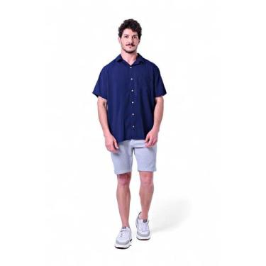 Imagem de Camisa Masculina Manga Curta Gola Hawaii Viscose Rabbitohs, Azul navy,