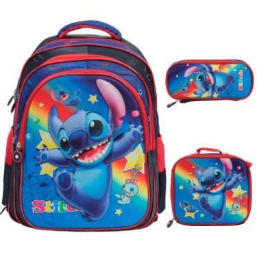 Imagem de Kit Mochila Infantil Stitch Lancheira Térmica Estojo Grande - Plike