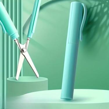 Imagem de Tesoura dobrável compacta e portátil, mini tesoura de caneta artesanal e escolar, tesoura de estudante, tesoura de arte (verde)