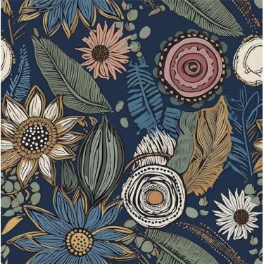 Imagem de MONNLYGNT Papel de parede Boho Descasque e cole papel de parede floral vintage autoadesivo removível à prova d'água azul contato papel de contato amigável para locatário decoração de parede para