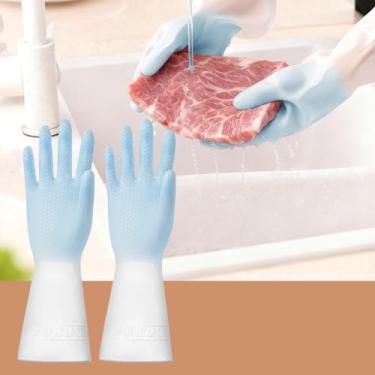 Imagem de Luvas de limpeza longas à prova d'água para casa - 1 par antiderrapante reutilizável, cozinha banheiro ferramenta doméstica
