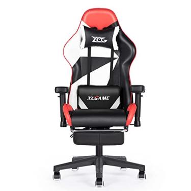 Imagem de Cadeira de jogos, corrida, computador, mesa, escritório, cadeira giratória, ergonômica, executiva de couro, com apoio de cabeça para os pés e apoios de braços ajustáveis, suporte lombar (cor: preto