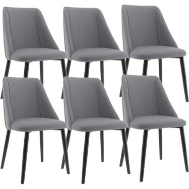 Imagem de RROUAN Cadeira de jantar de couro PU, conjunto de 6 cadeiras de cozinha, cadeira de maquiagem com pernas de cadeira de metal, cadeira lateral com design de assento macio