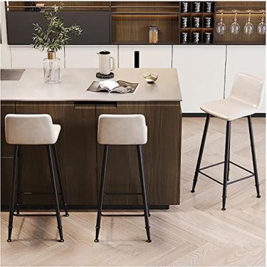 Imagem de Bancos de bar, conjunto de 3 bancos de bar brancos com encosto, apoio para os pés e base de metal, cadeira de bar de couro PU para bar de café da manhã, cozinha alta e casa, altura de