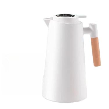 Imagem de Garrafa Térmica de água/Café 1 Litro Com Termômetro Led Para Chás/Café Design Moderno Cabo Madeira(Branco)