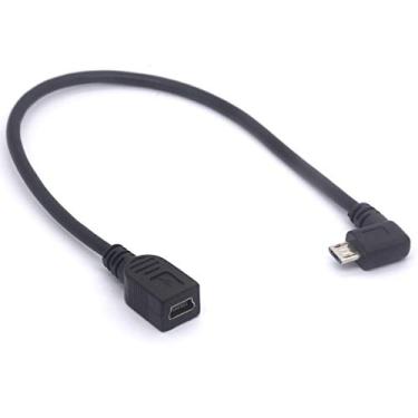 Imagem de PIIHUSW Extensor de cabo micro USB para mini USB fêmea de ângulo reto - 90 graus B micro USB macho para mini fêmea conector adaptador para câmera MP3 smartphones tablets (direita)