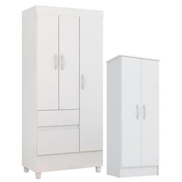 Imagem de Guarda Roupa Infantil Wind E Armário Multiuso Viena Branco Brilho - Demóbile