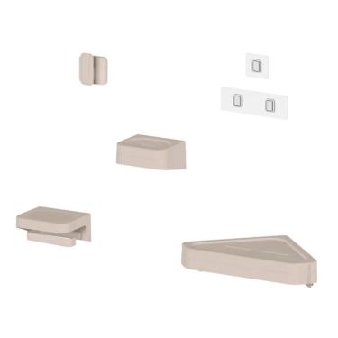 Imagem de Kit Banheiro 4 Peças Saboneteira + Porta Papel Higiênico + Porta Shampoo + Gancho + Adesivos Bege Ou