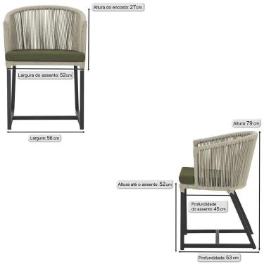 Imagem de 2 Cadeiras De Jantar Noronha Preta Corda Náutica E13 Trama Rami