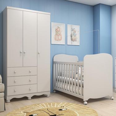Imagem de Jogo De Quarto Infantil Júnior Guarda Roupa 3 Portas E Berço Uli Branco Brilho - Móveis Peroba