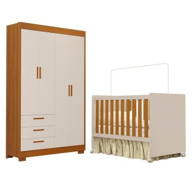 Imagem de Jogo De Quarto Infantil Zaki Guarda Roupa E Berço Katatau Areia Fosco-savana - Reller Móveis Areia Fosco-savana