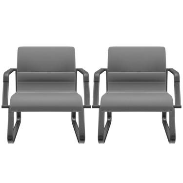 Imagem de Kit 02 Cadeiras de Escritório Recepção Fixa Pés Preto Lev P03 Vinil Cinza - Lyam Decor