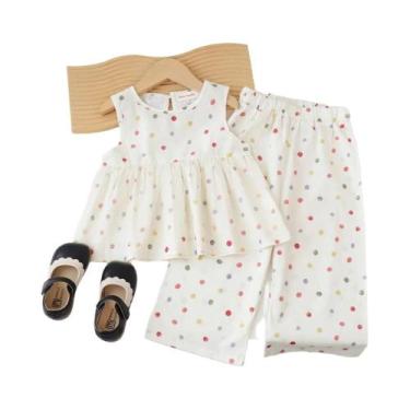 Imagem de Conjunto De Blusa Sem Mangas Com Bolinhas E Calças Largas Para Bebês M