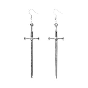 Imagem de Brincos Pendentes Femininos Retrô De Liga Escura Com Cruz E Espada Par