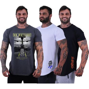 Imagem de Kit 3 Camiseta Longline Masculina MXD Conceito Básico Sport Fitness Silk Screen-Masculino