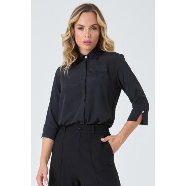 Imagem de Camisa PKS Manga 7/8 Com Botões Jóia Preta-GG-Feminino