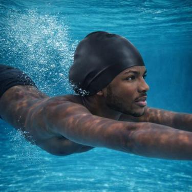 Imagem de Touca de natação de silicone adulto afro cabelo volumoso cor:preto - A