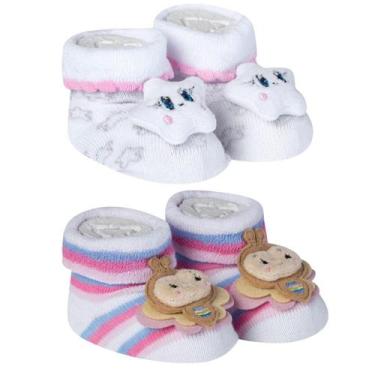 Imagem de Kit 2 Meias Pantufas Divertidas Bebê Recém-Nascido Menina Algodão Maci