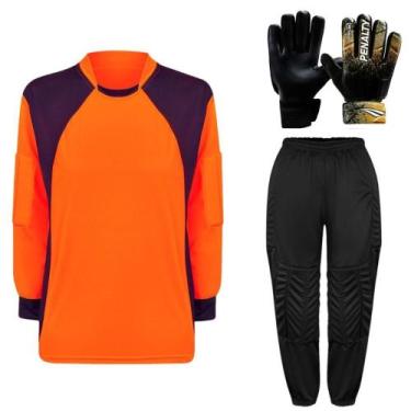 Imagem de Kit de Goleiro Infantil Camisa + Calça Acolchoada + Luva Penalty, 8m, 