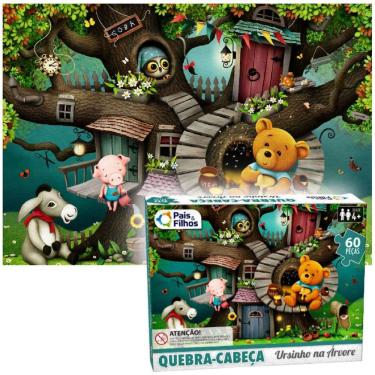 Imagem de Quebra Cabeça Ursinho Na Arvore 60Pç Prende Atenção Criança