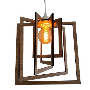 Imagem de Lustre Luminária Pendente Teto Sala Balcão Quadrado Carvalho