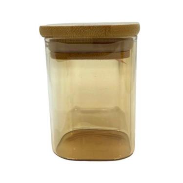 Imagem de Pote de Vidro Âmbar  Hermético com Tampa de Bambu - 8x6cm - 185ml - 1 