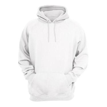 Imagem de Moleton Branco Blusa de Frio Liso Unissex Com Capuz Canguru - Lunny St
