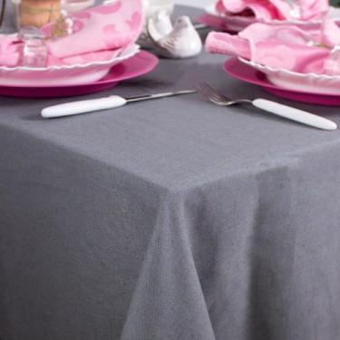 Imagem de Toalha de Mesa Retangular em Tecido Linho Cinza, 1,50 x 2,50