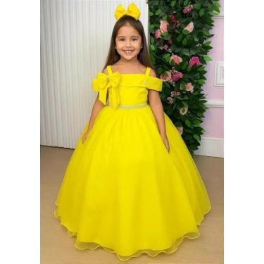 Imagem de Vestido Infantil Longo Amarelo para Formatura com Tule e Glitter para 