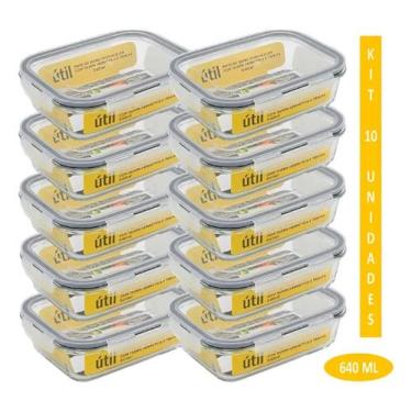 Imagem de Kit 10 Potes De Vidro Herméticos 640ml Marmita Fitness Borossilicato T