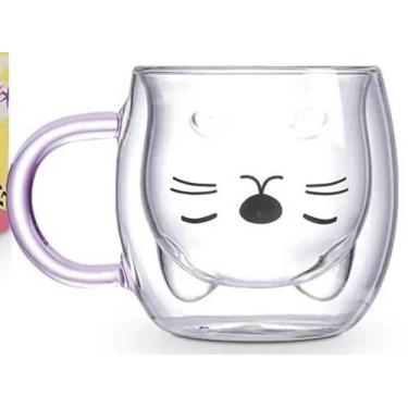 Imagem de Caneca de Vidro borossilicato Dupla Gato 200 ML Brasfoot Cor:modelo 1,