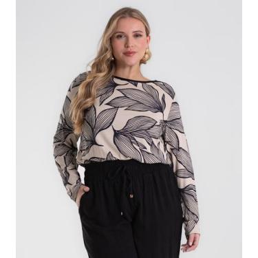Imagem de Blusa Manga Longa Estampada Plus Size Secret Glam Bege, Plus G4, Bege