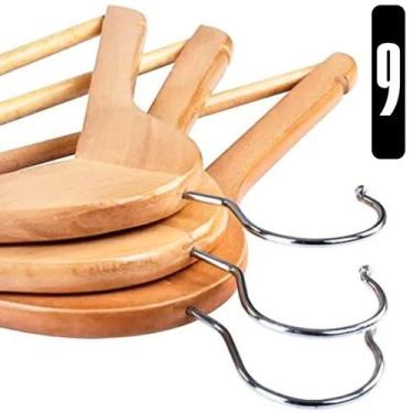 Imagem de Kit 9 Cabides Madeira Marfim Adulto Guarda Roupa Closet Calça Vestido 