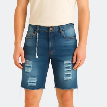 Imagem de Bermuda Jeans Masculina Destroyed com Elastano e Bolsos Funcionais-Masculino