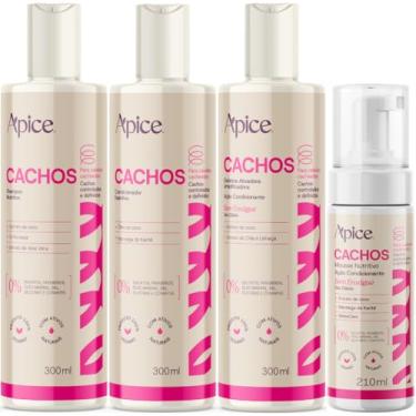 Imagem de Kit Apse Cachos Shampoo + Condicionador + Mousse + Gelatina Tratamento Capilar Cacheado Vegano