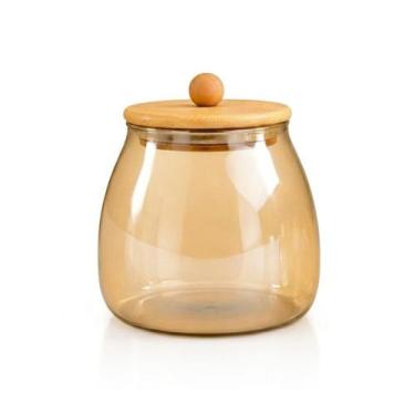 Imagem de Pote porta condimentos de vidro bolinha ambar 750ml tampa de bambu coz
